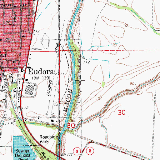 Topographic Map of Baker Flying Service Airport (historical), AR