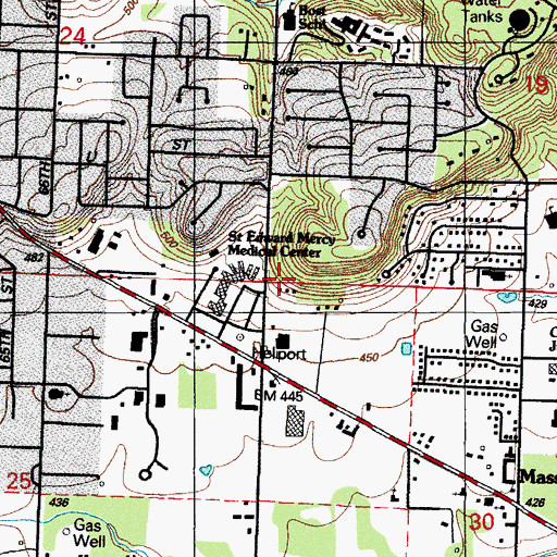 Topographic Map of Saint Edward Mercy Medical Center Heliport, AR