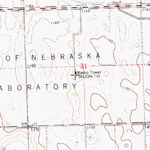 Topographic Map of KUON-TV (Lincoln), NE