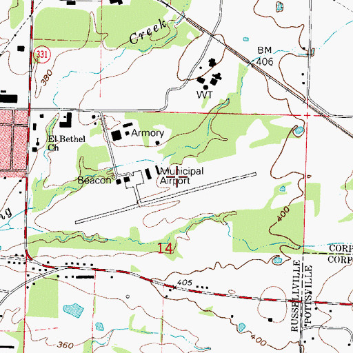 Topographic Map of Russellville Regional Airport, AR