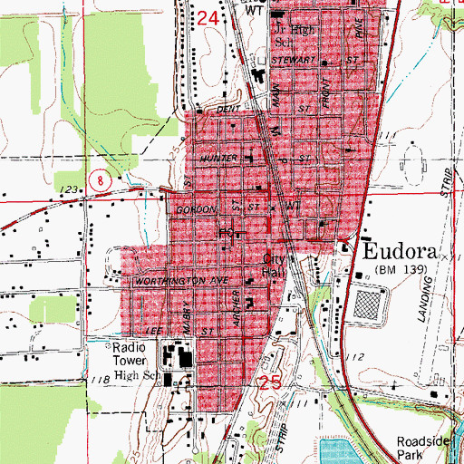 Topographic Map of Eudora Post Office, AR