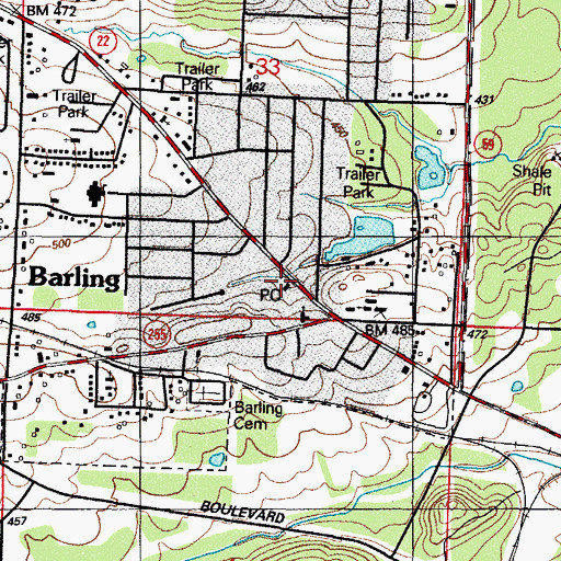 Topographic Map of Barling Post Office, AR