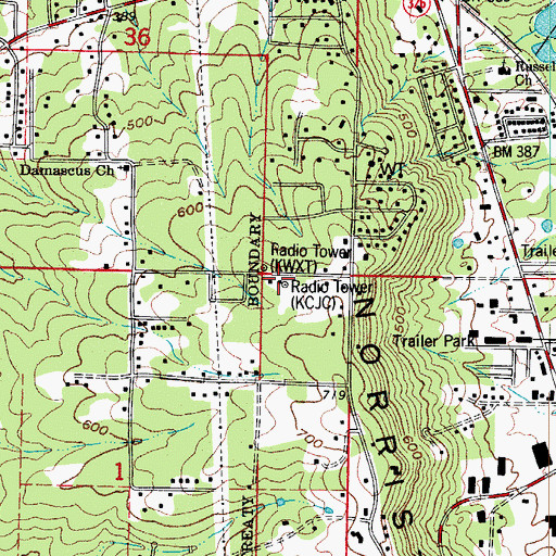 Topographic Map of KCJC-FM (Russellville), AR