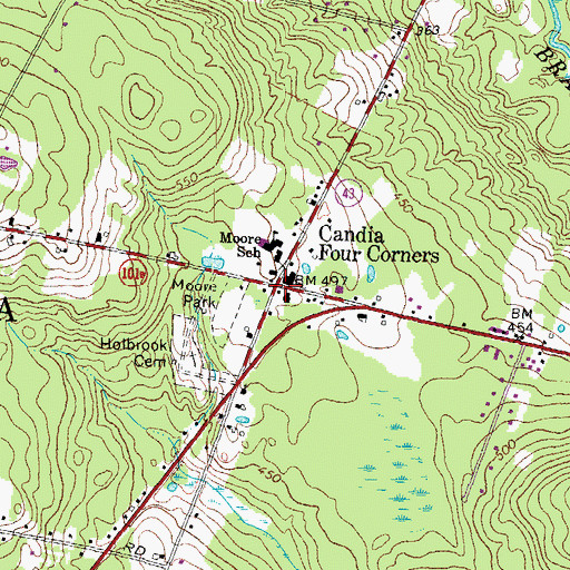 Topographic Map of Candia Four Corners, NH