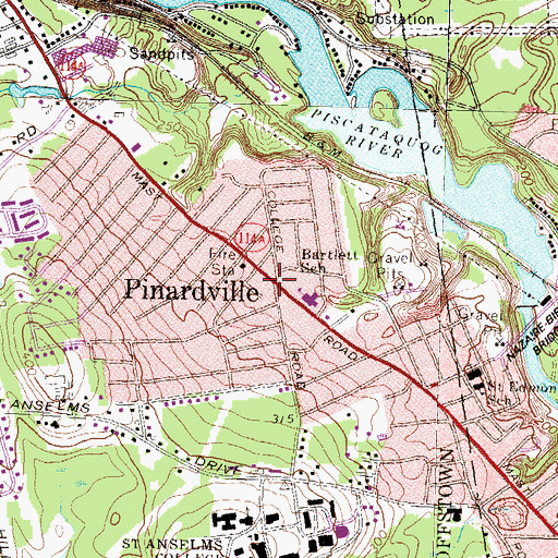 Topographic Map of Pinardville, NH