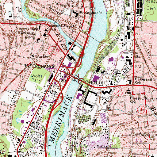 Topographic Map of Queen City Bridge, NH