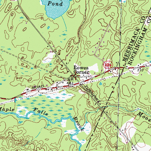 Topographic Map of Rowes Corner, NH