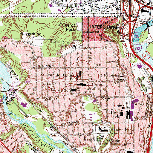 Topographic Map of Saint Jean de Baptiste School, NH