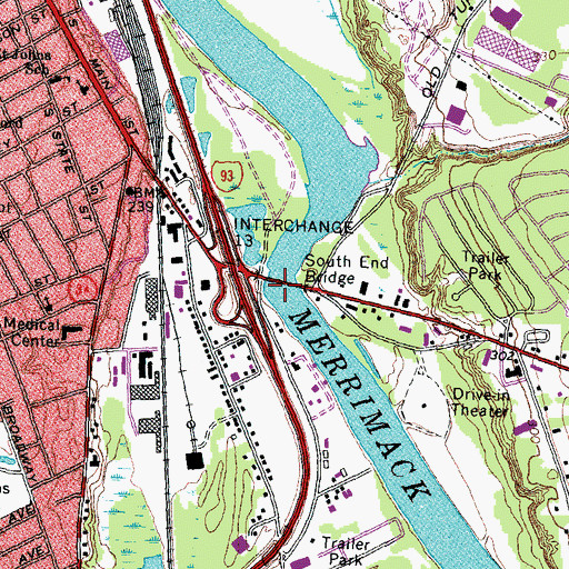 Topographic Map of South End Bridge, NH