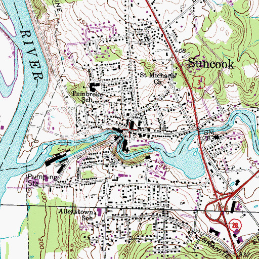 Topographic Map of Suncook, NH