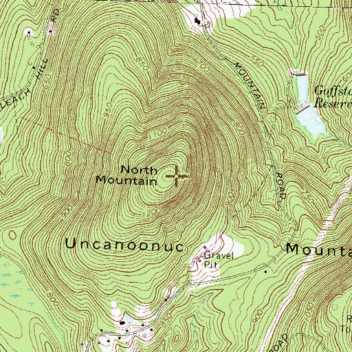 Topographic Map of Uncanoonuc Mountains, NH