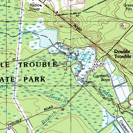 Topographic Map of Double Trouble State Park, NJ