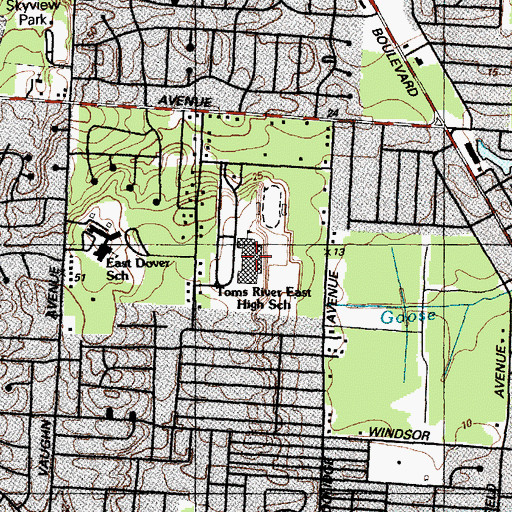 Topographic Map of Toms River East High School, NJ