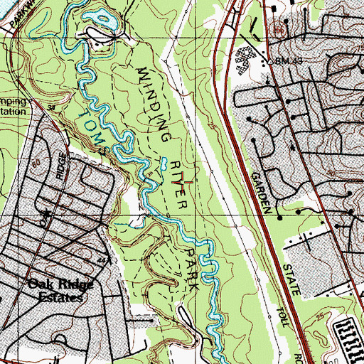 Topographic Map of Winding River Park, NJ