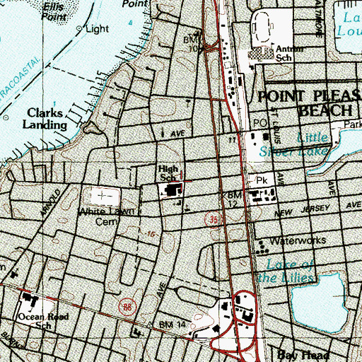 Topographic Map of Point Pleasant Beach High School, NJ