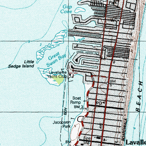 Topographic Map of Lavallette Yacht Club, NJ