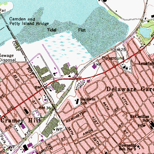 Topographic Map of Betsy Ross Fixed Bridge, NJ