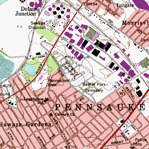 Topographic Map of Arlington Cemetery, NJ