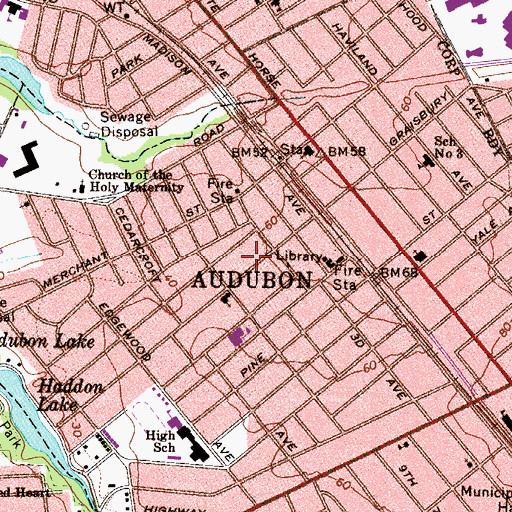 Topographic Map of Audubon, NJ