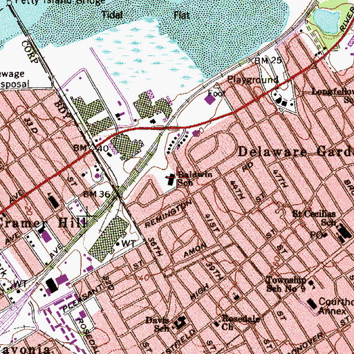 Topographic Map of Baldwin School, NJ