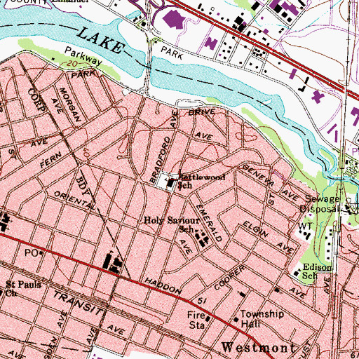 Topographic Map of Bettlewood School, NJ