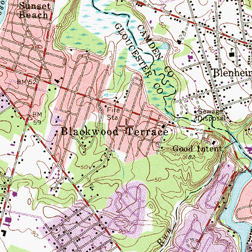 Topographic Map of Blackwood Terrace, NJ