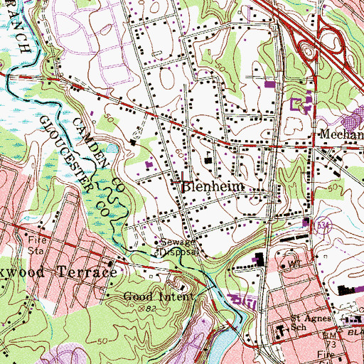 Topographic Map of Blenheim, NJ