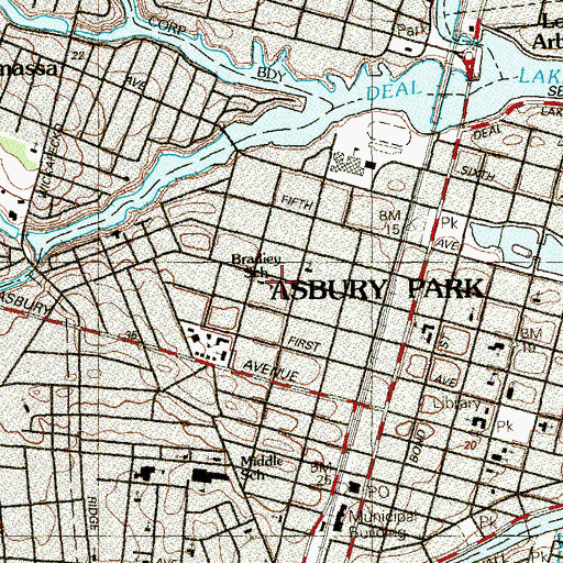 Topographic Map of Bradley Elementary School, NJ