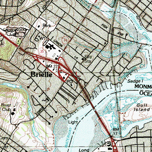 Topographic Map of Brielle, NJ