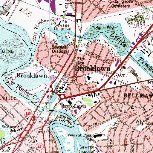 Topographic Map of Brooklawn, NJ