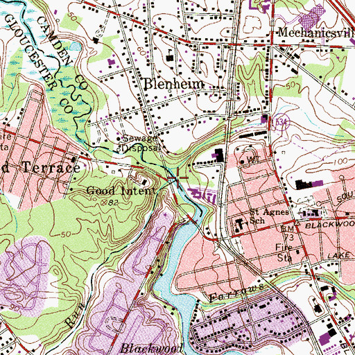 Topographic Map of Bull Run, NJ