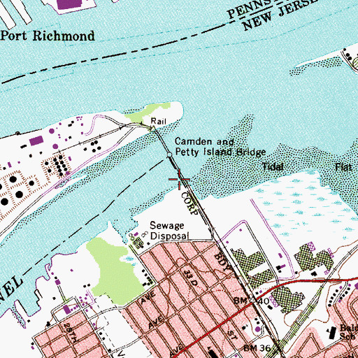 Topographic Map of Camden and Petty Island Bridge, NJ