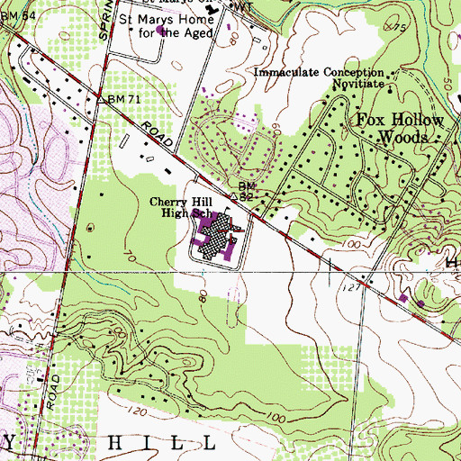 Topographic Map of Cherry Hill High School East, NJ