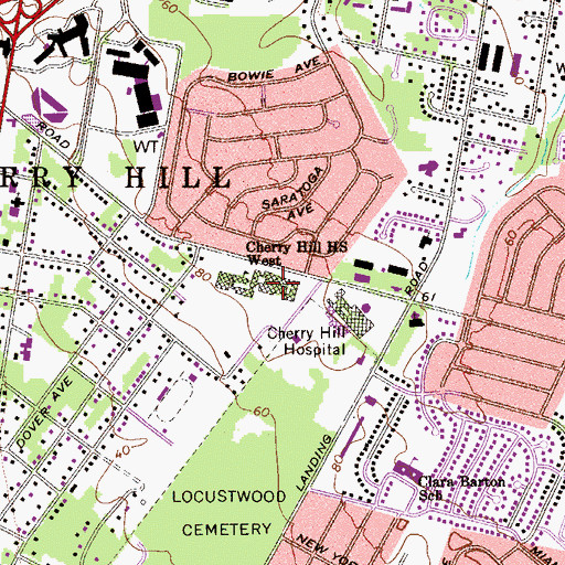 Topographic Map of Cherry Hill High School West, NJ