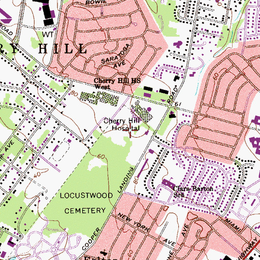 Topographic Map of Kennedy Memorial Hospital, NJ
