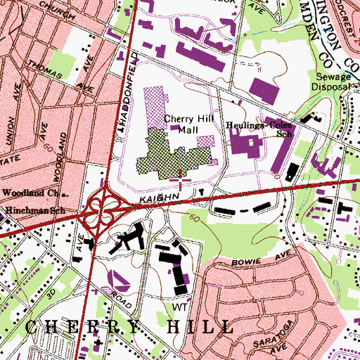 Topographic Map of Cherry Hill Mall, NJ