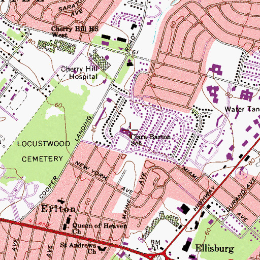 Topographic Map of Clara Barton Elementary School, NJ