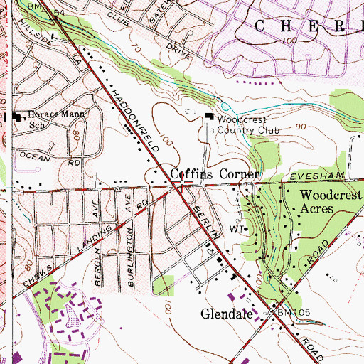 Topographic Map of Coffins Corner, NJ