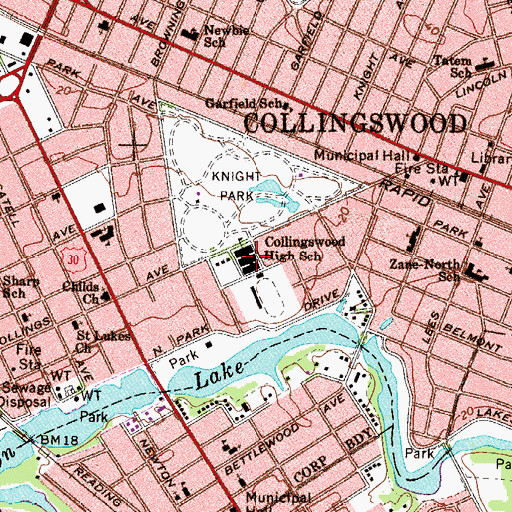 Topographic Map of Collingswood Senior High School, NJ