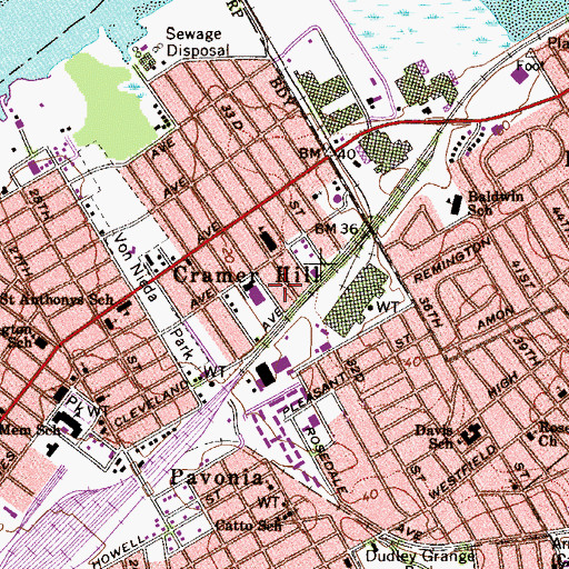 Topographic Map of Cramer Hill, NJ