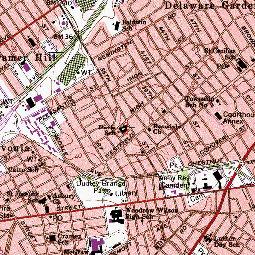 Topographic Map of Davis Elementary School, NJ
