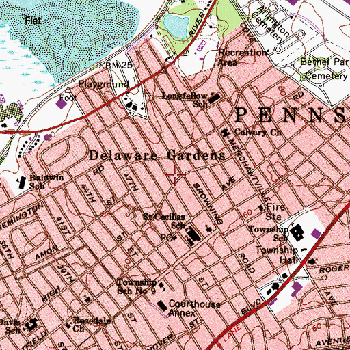 Topographic Map of Delaware Gardens, NJ