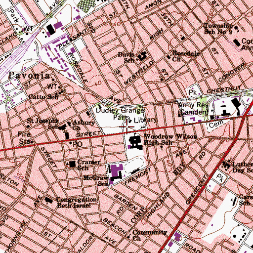 Topographic Map of Dudley Grange Park, NJ