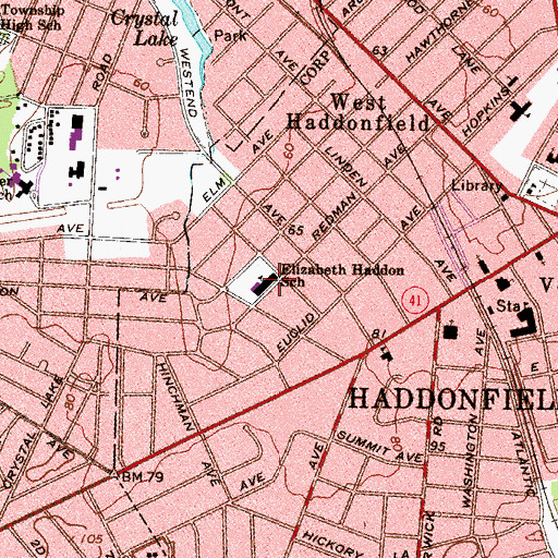 Topographic Map of Elizabeth Haddon Elementary School, NJ