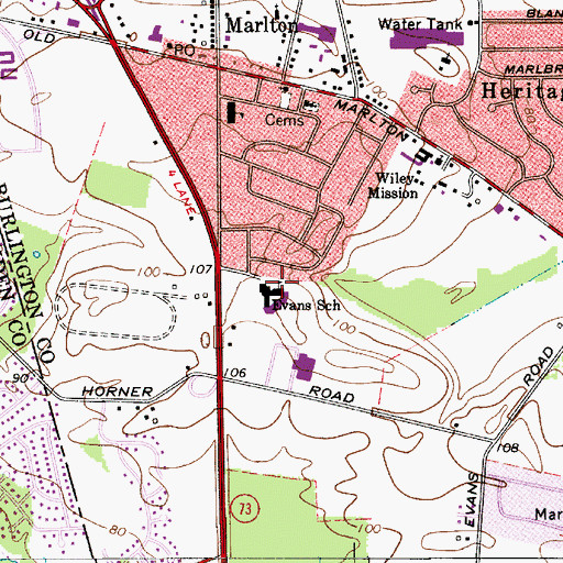 Topographic Map of Florence V Evans Elementary School, NJ