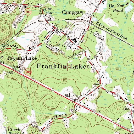 Topographic Map of Franklin Lakes, NJ