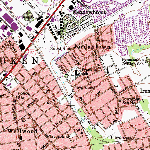 Topographic Map of Benjamin Franklin Elementary School, NJ