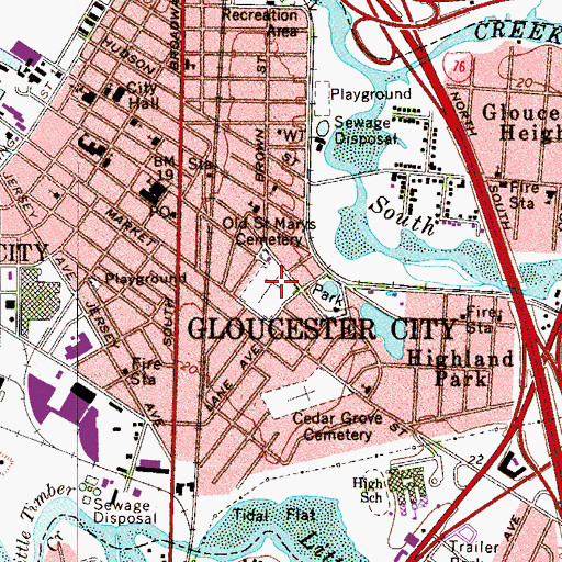Topographic Map of Gloucester City, NJ