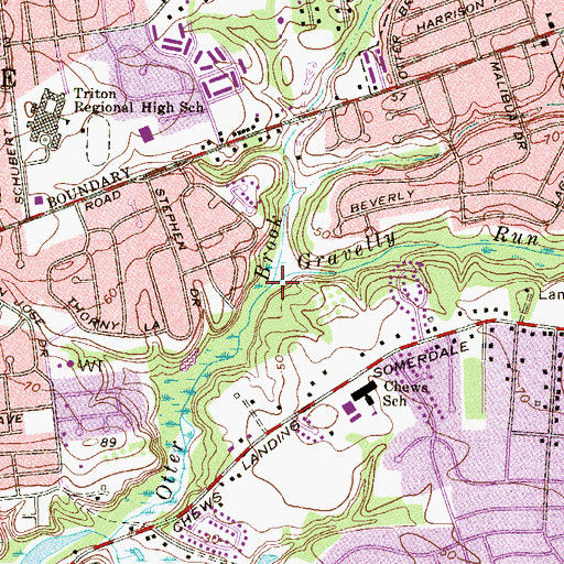 Topographic Map of Gravelly Run, NJ