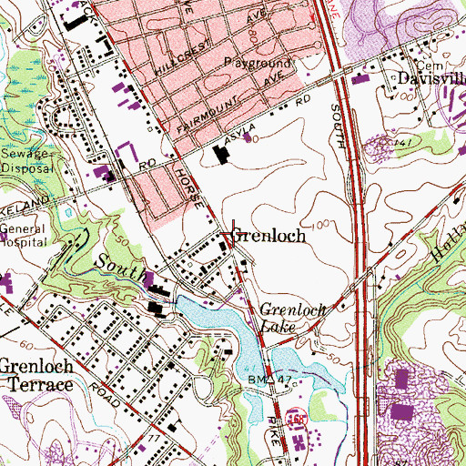 Topographic Map of Grenloch, NJ